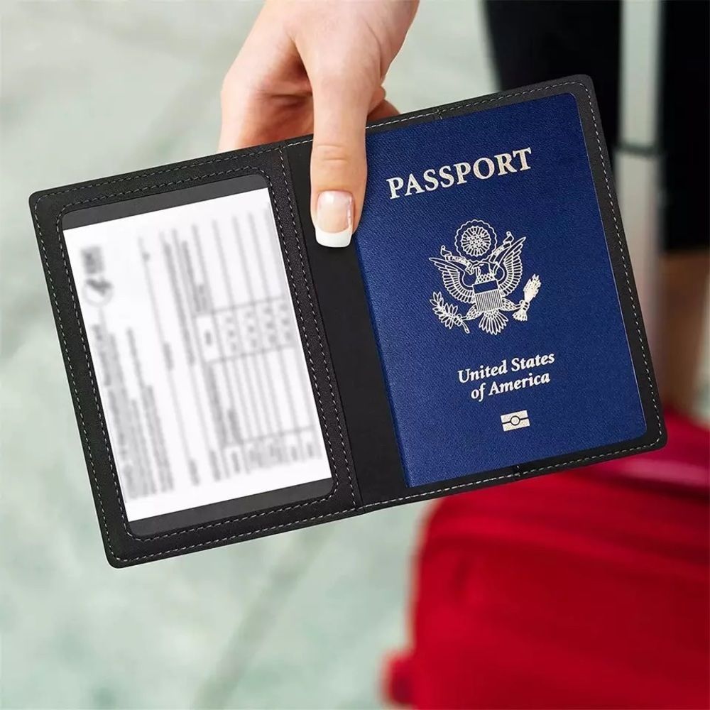 Black Fashion Women Men Passport Cover Pu Leather Marble Style Travel ID​​